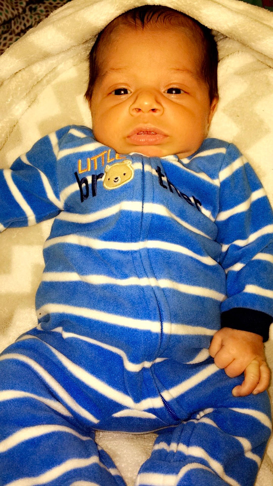 Tevon Robinson joined the competition — help win amazing prizes! blue, boy, child, cool, eye, facial_expression, fun, girl, human, infant, organ, person, play, product, sitting, skin, smile, textile, toddler