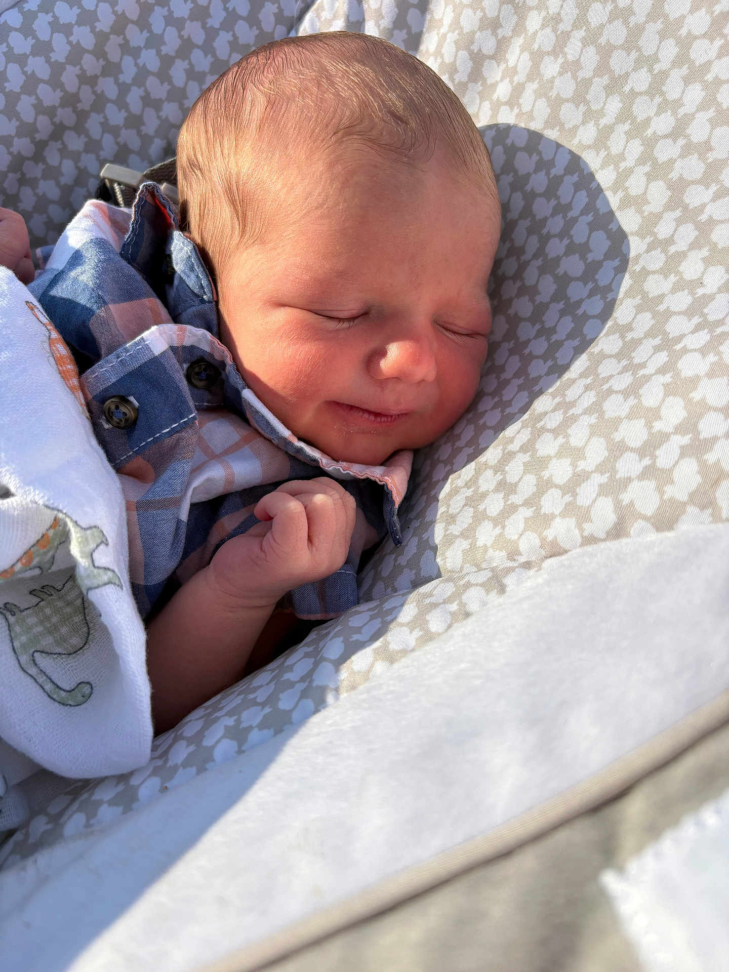 Brandon is registered to the contest to win money with this photo: newborn, baby, sleeping, blanket, pattern, face, hand, clothing, peaceful, rest, infant, cute, soft, cozy, portrait, closeup, skin, small, relaxing, sunlight