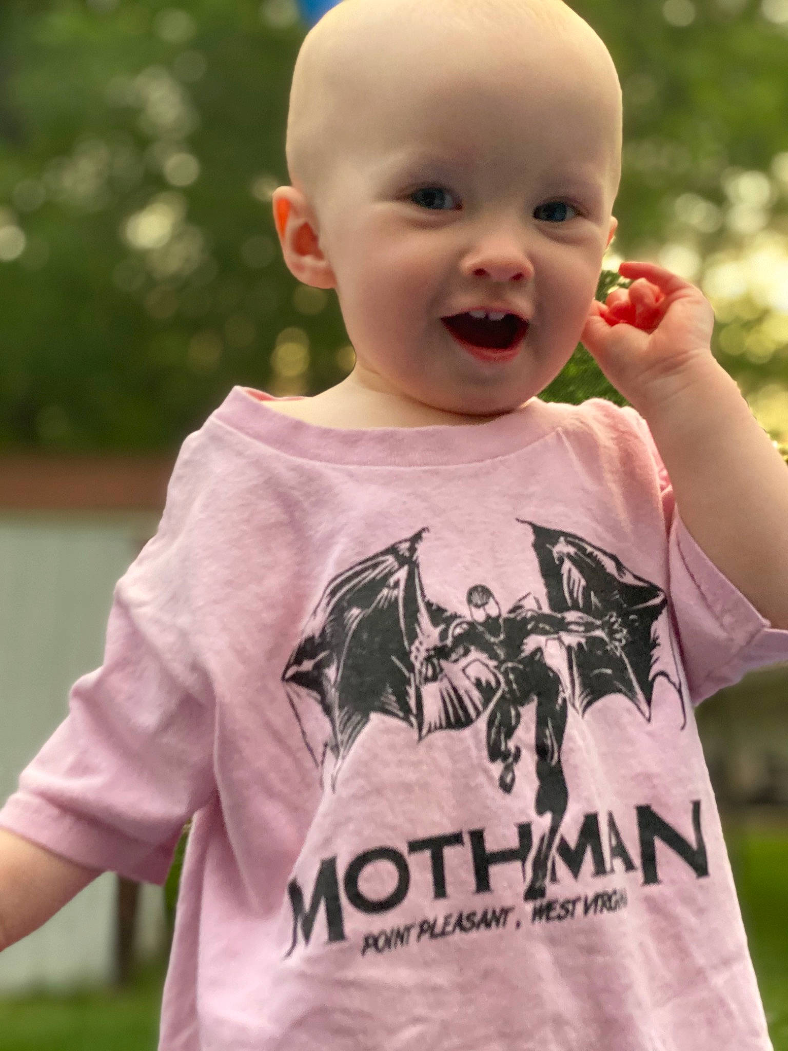 Avacyn joined the competition — help win amazing prizes! baby, baby_toddler_clothing, clothing, cool, face, finger, fun, gesture, grass, hairstyle, happy, head, mouth, people_in_nature, person, pink, plant, sleeve, smile, t_shirt