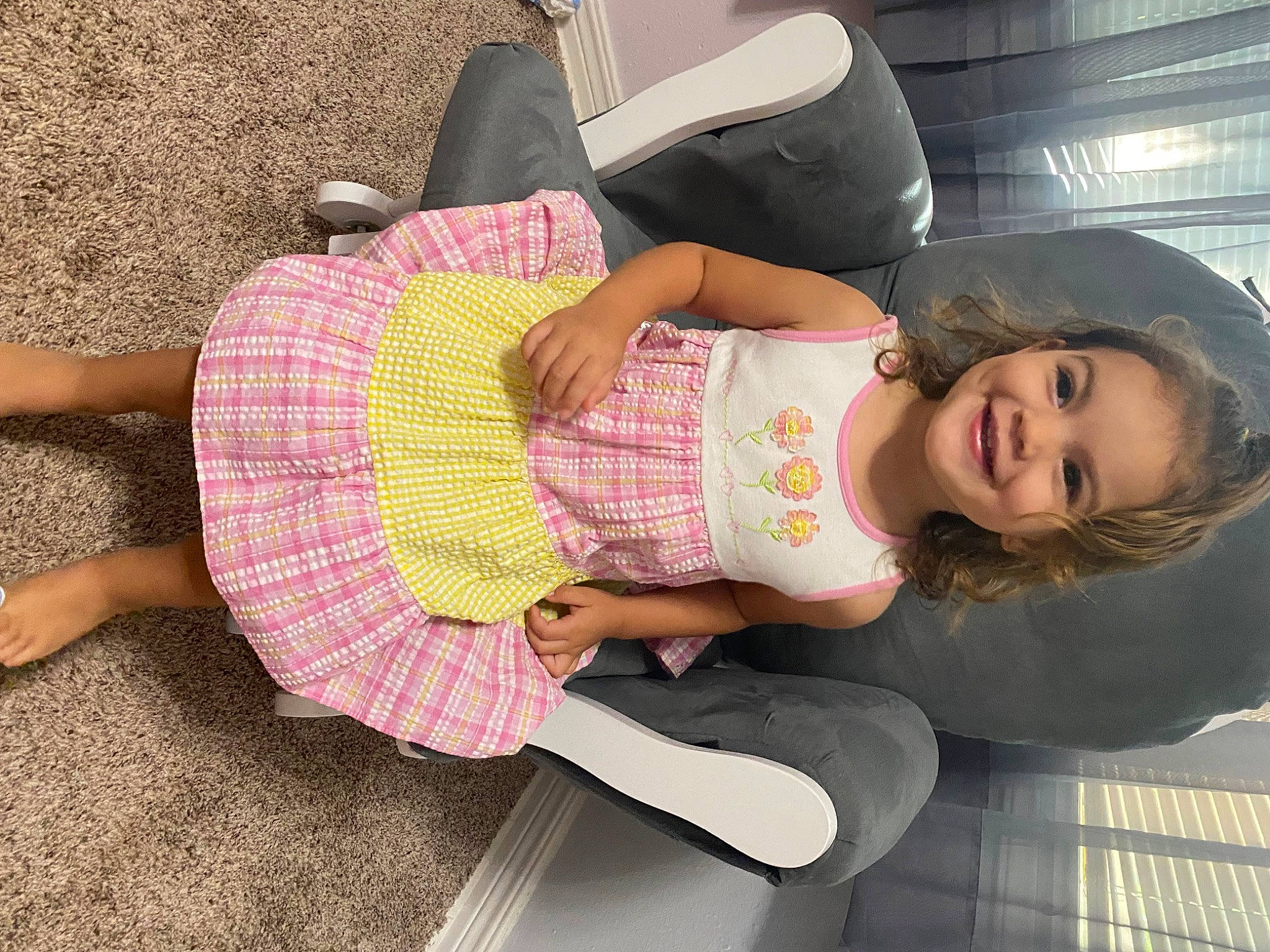 Caroline joined the competition — help win amazing prizes! child, comfort, fashion_accessory, fun, happy, hat, human_leg, joy, knee, lap, leisure, pattern, person, pink, shoe, sitting, smile, sock, thigh, toddler