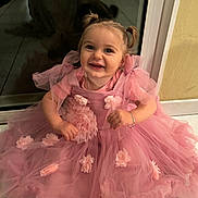 Mayhanna participe au concours pour gagner de l'argent avec cette photo : toddler, child, pink_dress, flower_appliques, pigtails, smile, happy, indoor, floor, glass_door, reflection, bracelet, cute, portrait, sitting, baby, young_child, celebration, fashion, adorable