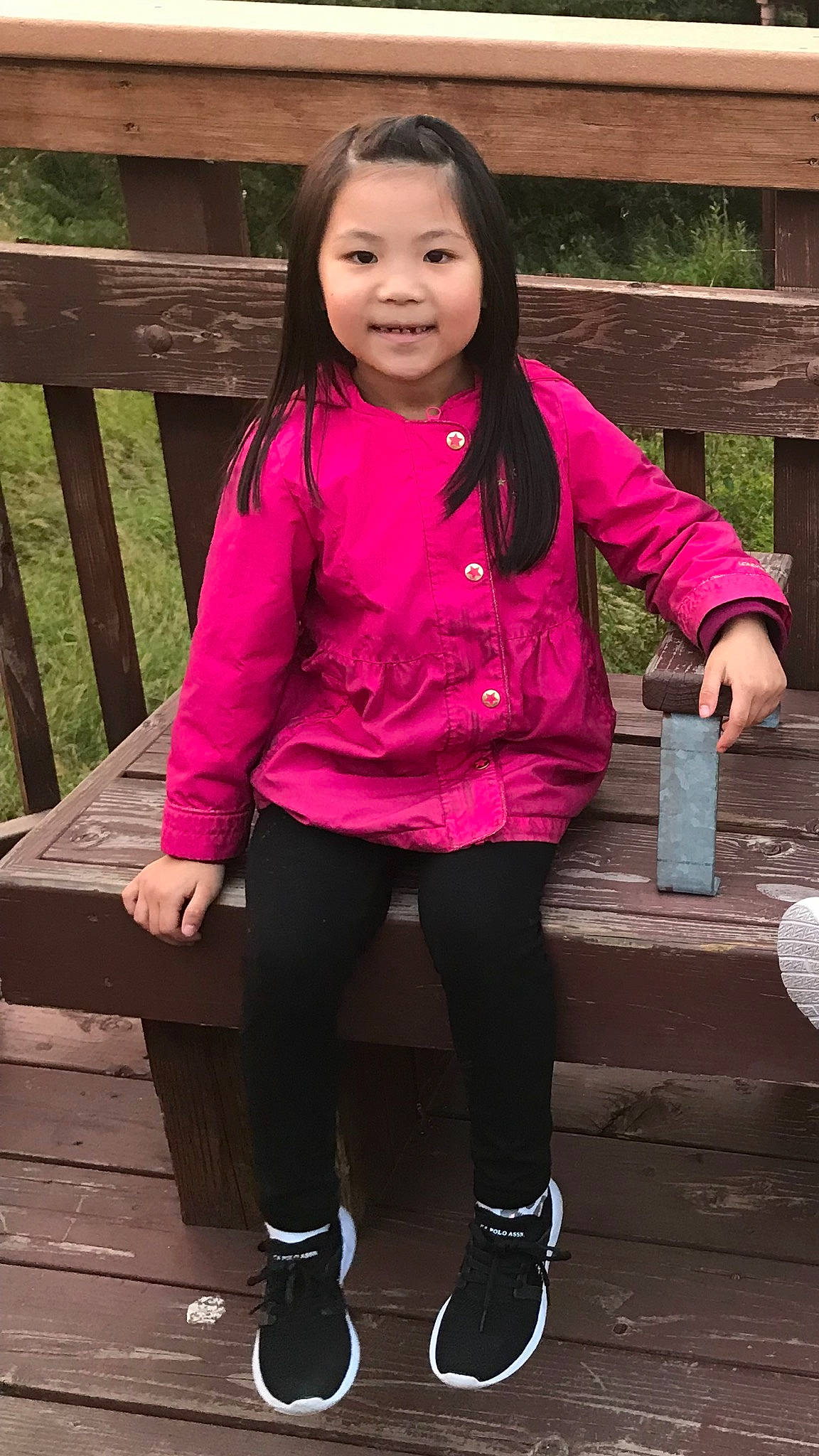 Alina joined the competition — help win amazing prizes! child, child_model, footwear, jeans, leg, leggings, magenta, outerwear, person, pink, shoe, smile, tights