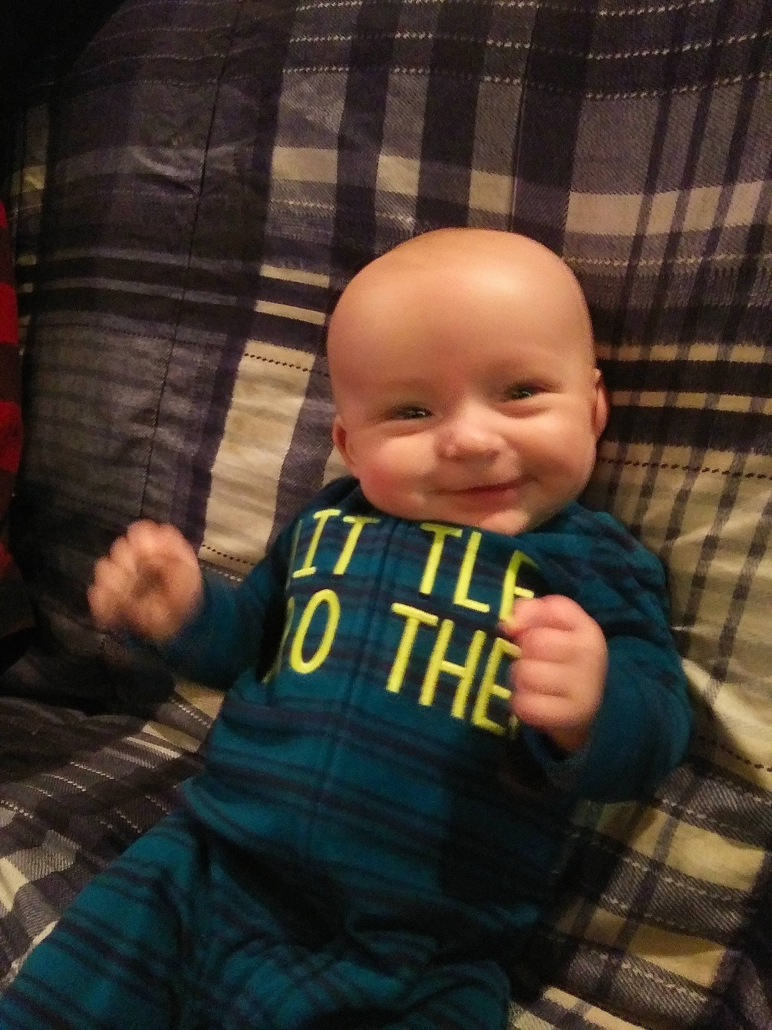 Brendyn is registered to the contest to win money with this photo: baby, cheek, child, cool, design, face, finger, hand, head, pattern, person, plaid, skin, smile, thumb, toddler