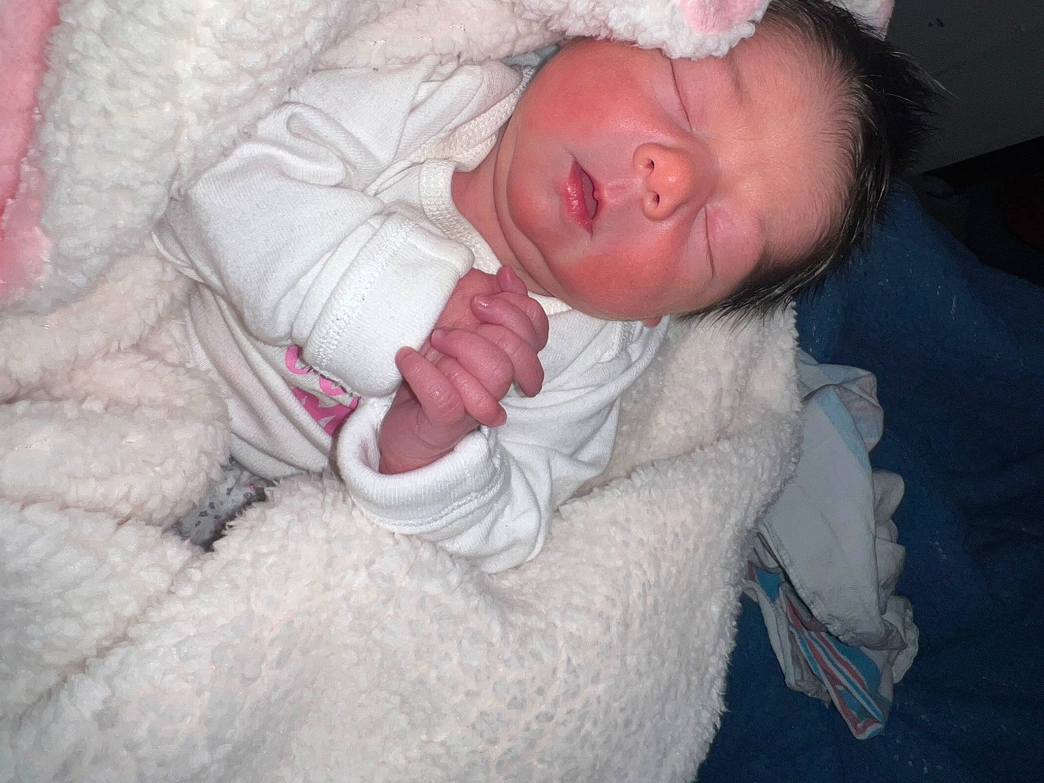 Hadley is registered to the contest to win money with this photo: baby, baby_products, baby_sleeping, baby_toddler_clothing, bedtime, cheek, child, comfort, flesh, fur, linens, nap, person, room, skin, sleep, sleeve, textile, toddler, winter