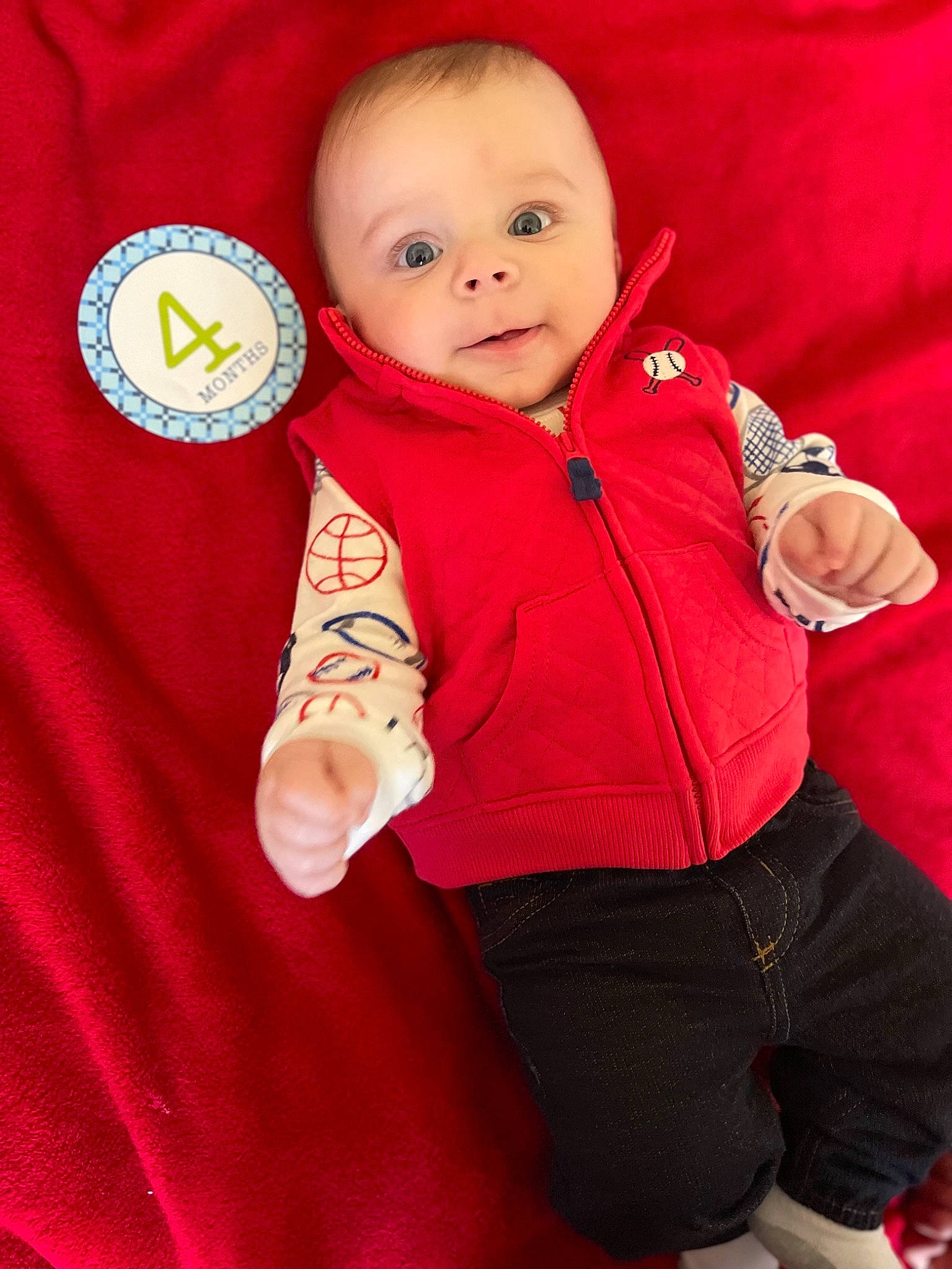 Kameron joined the competition — help win amazing prizes! baby, baby_toddler_clothing, cheek, child, comfort, event, eye, gesture, happy, head, human_body, linens, person, pink, red, skin, sleeve, smile, t_shirt, thumb