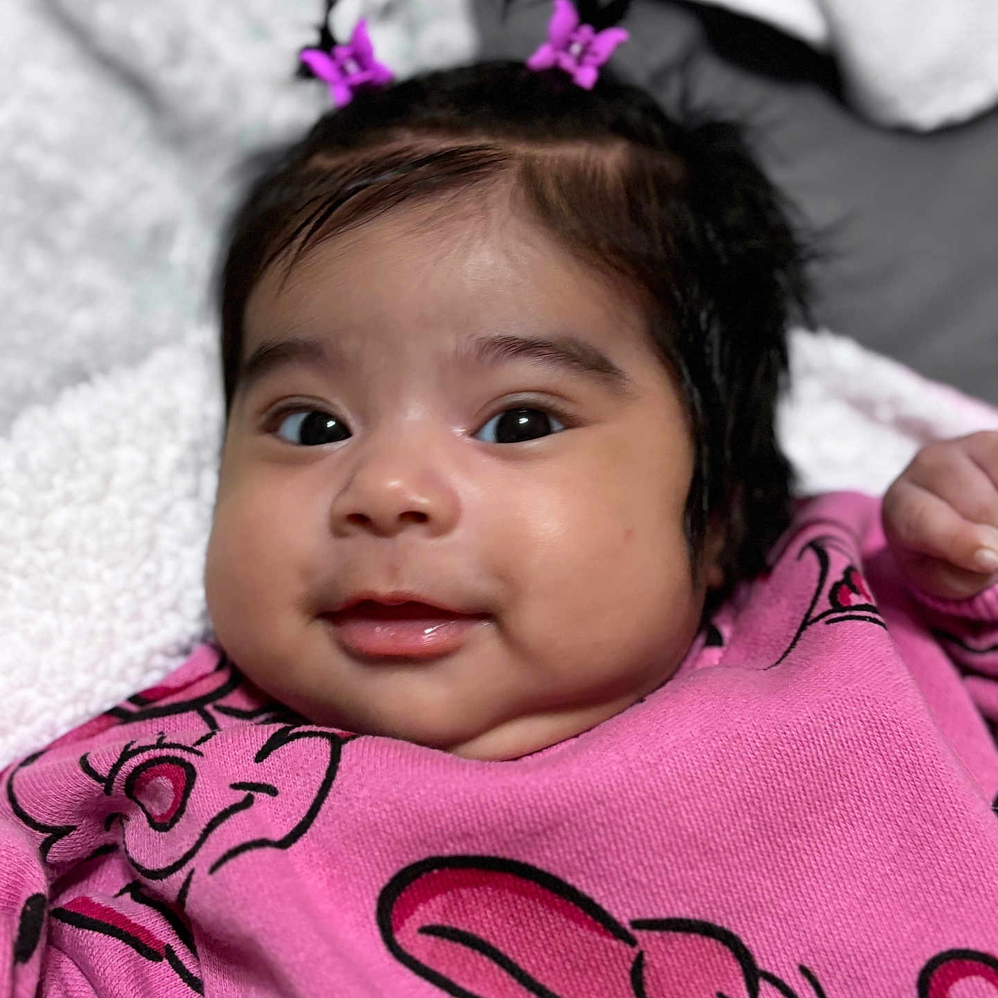 Amila joined the competition — help win amazing prizes! applique, baby, blanket, bodypart, clothing, face, finger, hand, happy, head, knitwear, mouth, newborn, pattern, person, photography, portrait, purple, smile, sweater