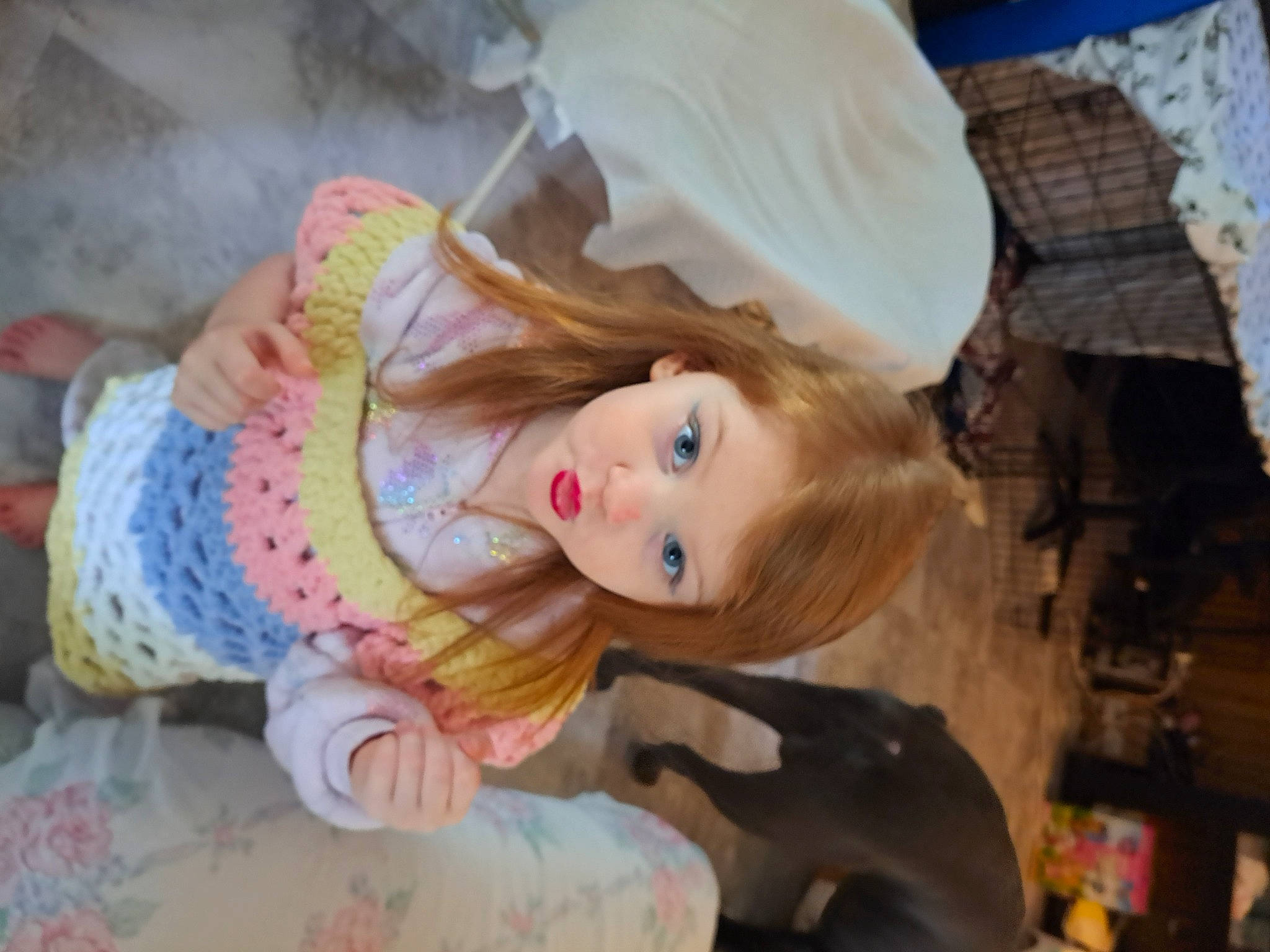 Julianna joined the competition — help win amazing prizes! art, brown_hair, cheek, child, doll, fashion_accessory, fun, hat, person, toddler, toy, vintage_clothing, visual_arts, wood