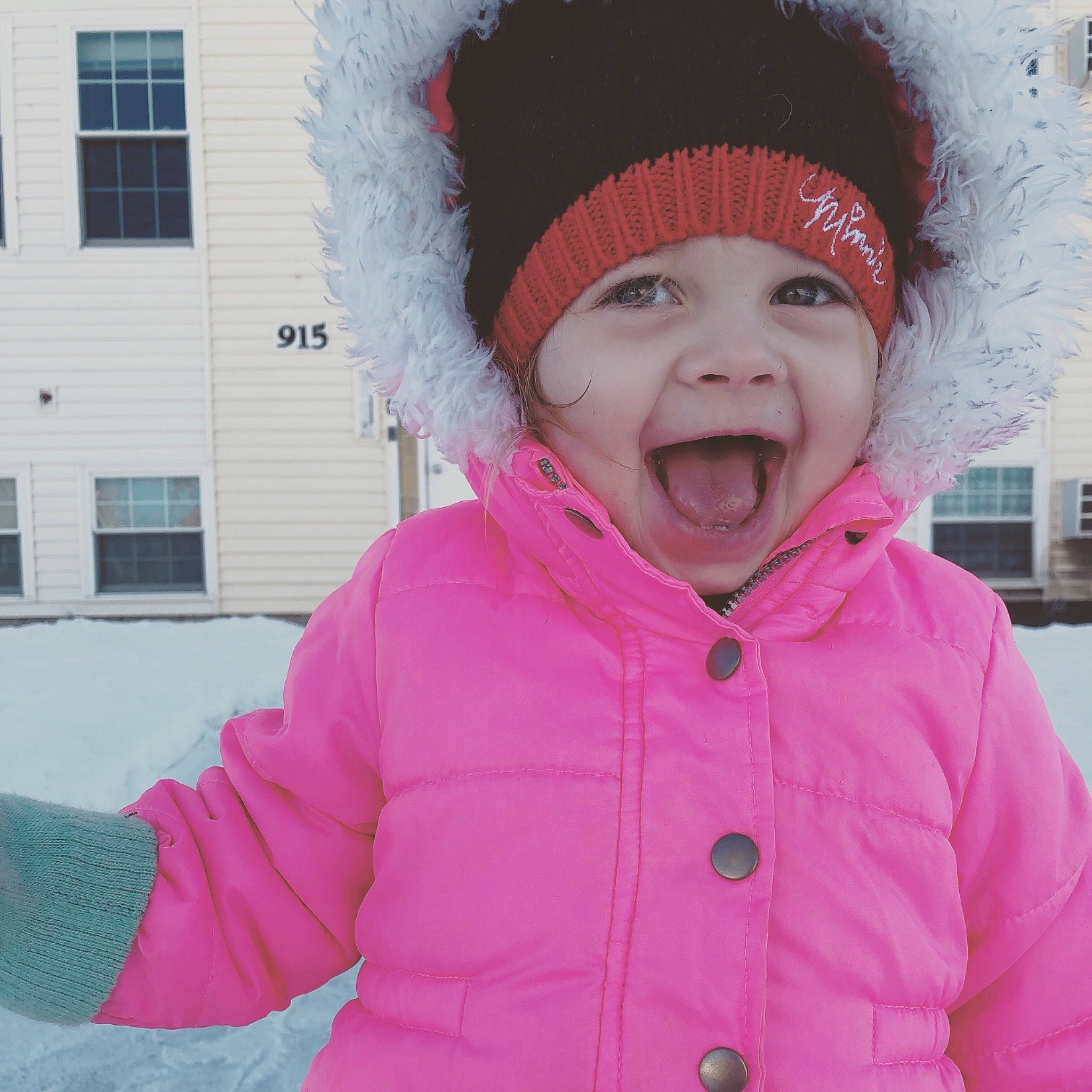 Jaelynn joined the competition — help win amazing prizes! beanie, cap, cheek, child, ear, fun, fur, girl, headgear, headwear, infant, knit_cap, nose, outerwear, person, pink, product, skin, smile, textile