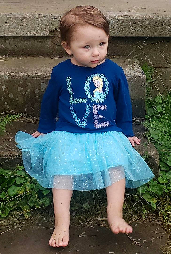 Waverly joined the competition — help win amazing prizes! baby_toddler_clothing, blue, child, clothing, costume, dress, electric_blue, pattern, person, sitting, toddler