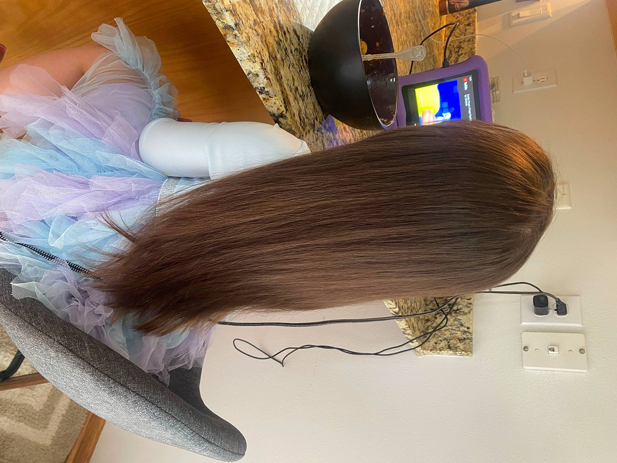 Dawson joined the competition — help win amazing prizes! black_hair, brown_hair, comfort, fashion_accessory, fashion_design, fur, hair_accessory, hair_care, hair_coloring, human_leg, layered_hair, long_hair, person, room, tail, textile, thread, toy, wig, wood