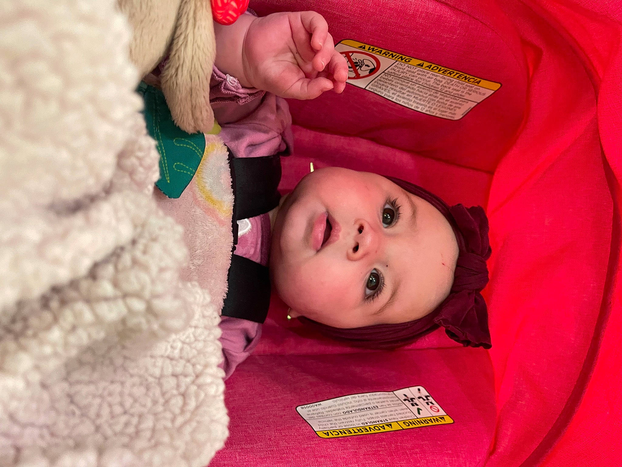 Ayda is registered to the contest to win money with this photo: baby, baby_products, baby_sleeping, baby_toddler_clothing, carmine, cheek, child, comfort, eye, eyelash, fur, headwear, linens, lip, magenta, nose, person, pink, room, skin