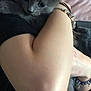 kitten, cat, person, arm, bracelet, fur, closeup, indoor, cuddle, pet, gray, cute, young, holding, soft, face, eyes, comfort, casual, blur