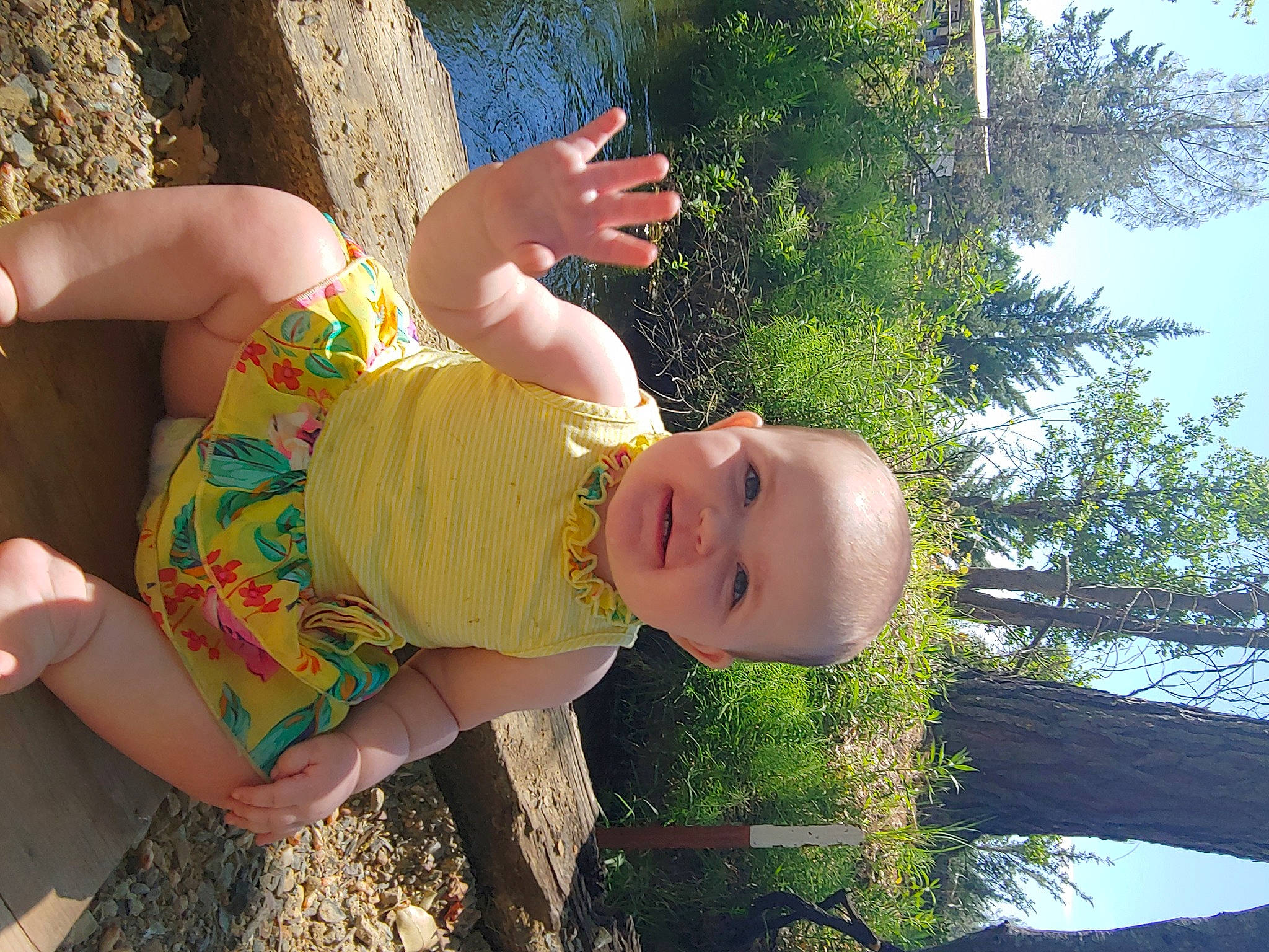 Sydney joined the competition — help win amazing prizes! baby_toddler_clothing, fun, glasses, grass, hand, happy, hat, human_body, leaf, leisure, people_in_nature, person, plant, sky, smile, sunlight, thigh, toddler, tree, trunk