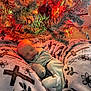 baby, newborn, sleeping, blanket, pajamas, christmas_tree, ornaments, lights, snowman_decoration, holiday, indoor, cozy, festive, cross, flower_pattern, soft_texture, decor, celebration, resting, infant