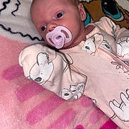 Haven joined the competition — help win amazing prizes! baby, blanket, child, comfort, cozy, cute, face, head, indoors, infant, koala_print, lying_down, newborn, onesie, pacifier, pink, portrait, sleepwear, soft, warm