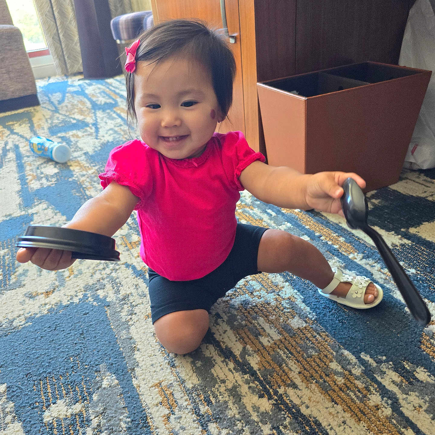 Camila joined the competition — help win amazing prizes! baby, clothing, cutlery, electronics, face, food, footwear, fork, furniture, head, meal, person, photography, portrait, sandal, shorts, sitting, spoon, t_shirt, wood