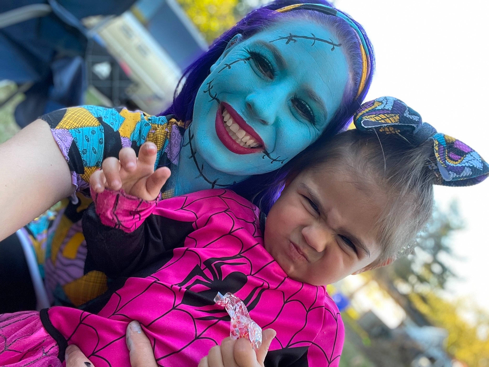 Lilliana is registered to the contest to win money with this photo: anger, blue, child, clown, entertainment, event, friendship, fun, happy, joy, leisure, magenta, mouth, nail, performing_arts, person, public_event, purple, recreation, sky