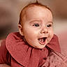 baby, infant, smiling, face, head, clothing, pink, blanket, portrait, happy, cute, child, newborn, fashion, texture, warm, indoor, expression, closeup, soft