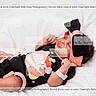 baby, infant, clothing, nike, headband, bow, pink, black, white_background, lying_down, newborn, wristband, cute, portrait, child, smiling, indoors, babywear, fabric, resting
