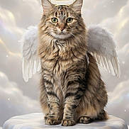 My Mommies joined the competition — help win amazing prizes! cat, tabby_cat, angel_wings, halo, clouds, pedestal, fantasy, portrait, fluffy, feline, animal, cute, soft_light, heavenly, mythical, sitting, furry, whiskers, ears, serene