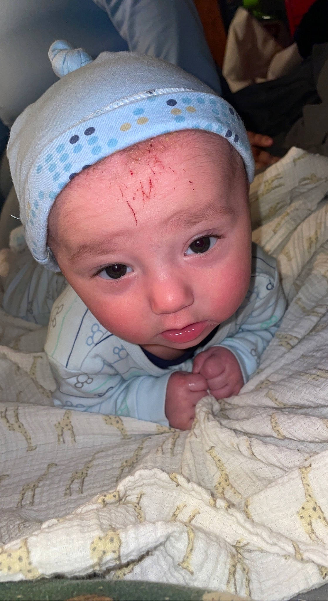 Jackson participe au concours pour gagner de l'argent avec cette photo : baby, beanie, cap, cheek, child, chin, comfort, eye, fun, happy, headwear, knit_cap, mouth, nose, organ, person, skin, textile, toddler, wood