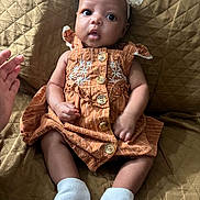 Samaria joined the competition — help win amazing prizes! baby, bodypart, clothing, couch, cushion, dress, face, finger, furniture, hand, hat, head, hosiery, machine, person, photography, portrait, screw, sitting, sock
