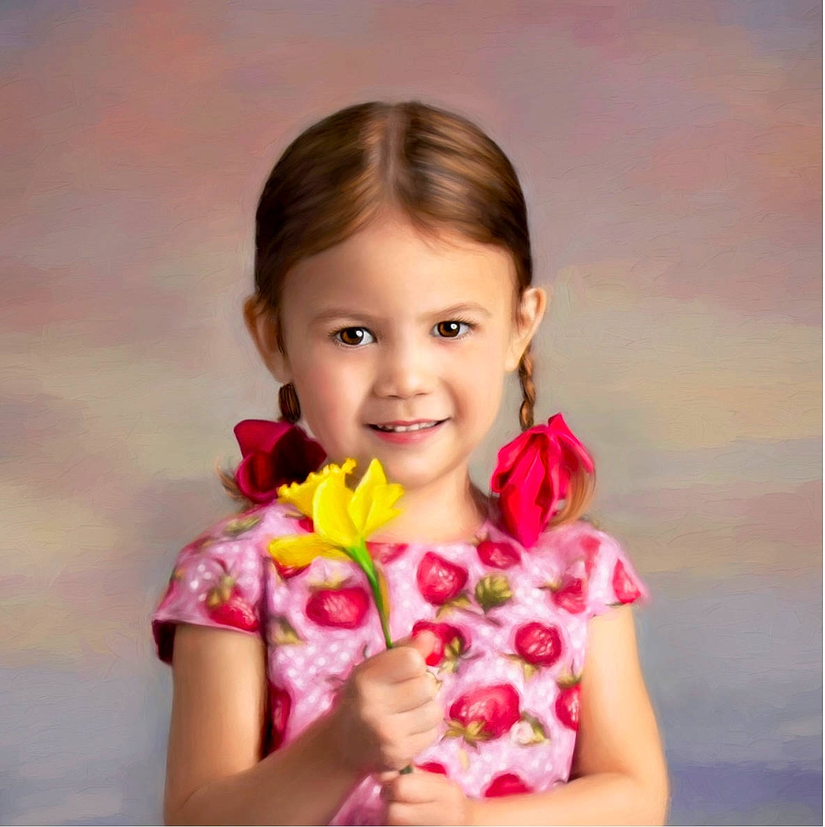 Emily is registered to the contest to win money with this photo: bouquet, dress, eye, face, facial_expression, flash_photography, flower, gesture, hairstyle, happy, iris, joy, magenta, nail, people_in_nature, person, petal, pink, plant, skin