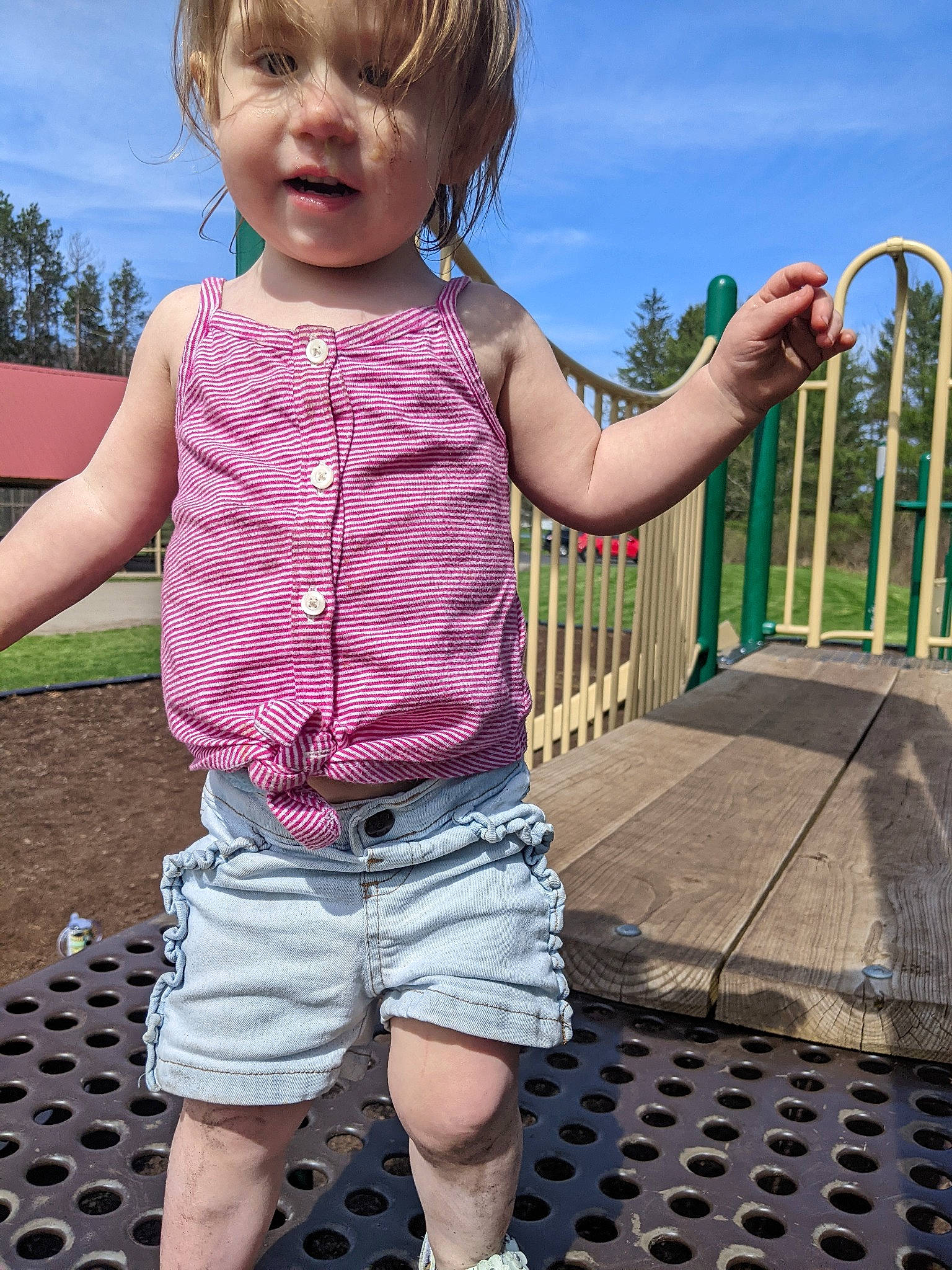 Kinzlee joined the competition — help win amazing prizes! blue, child, fun, grass, happy, human, leisure, people, person, pink, plant, recreation, shorts, sky, sleeve, standing, summer, t_shirt, textile, toddler