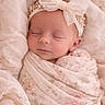 Aurora Elowen joined the competition — help win amazing prizes! newborn, baby, sleeping, wrapped, blanket, floral_pattern, headband, bow, lace, soft_texture, cozy, infant, peaceful, portrait, indoors, cute, child, closeup, resting, delicate