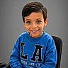 Isaak Menassel a rejoint le concours — aidez-le/la à gagner de superbes lots ! child, boy, smiling, portrait, blue_sweatshirt, sitting, chair, short_hair, indoor, casual_clothing, happy, cute, face, young, person, studio, background, youth, looking_at_camera, hands