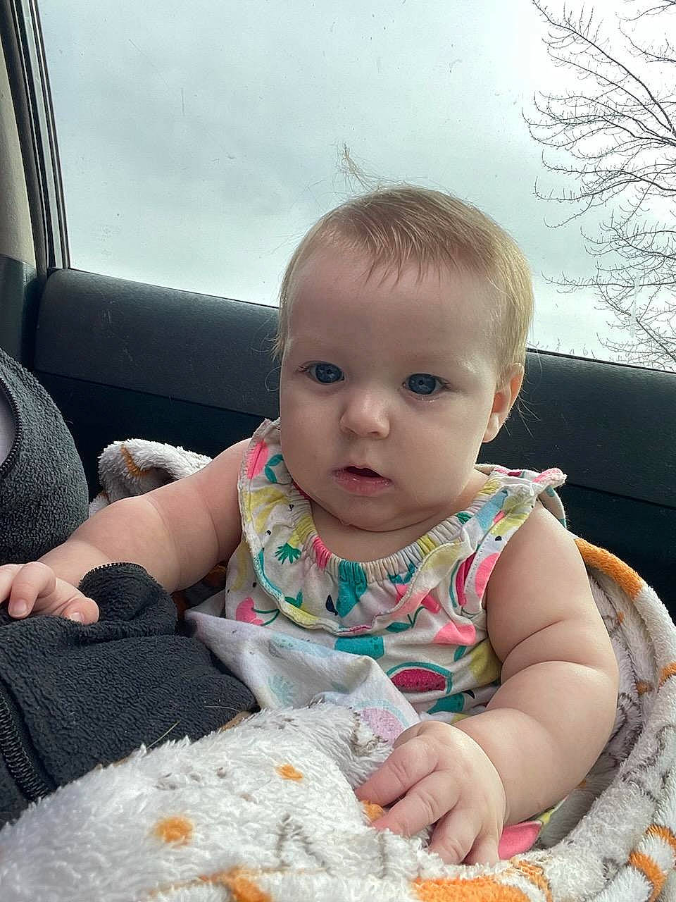 Hailey joined the competition — help win amazing prizes! baby, baby_toddler_clothing, car_seat_cover, cheek, child, comfort, facial_expression, fun, grass, hairstyle, happy, iris, linens, mammal, person, product, sitting, skin, sky, toddler
