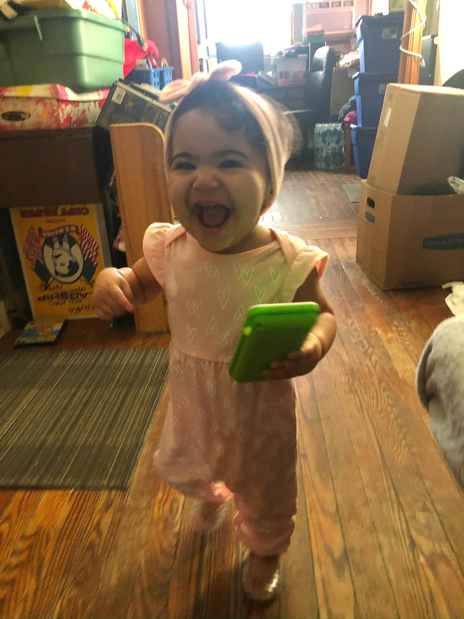 Amya joined the competition — help win amazing prizes! child, floor, flooring, hardwood, head, person, play, standing, toddler, wood