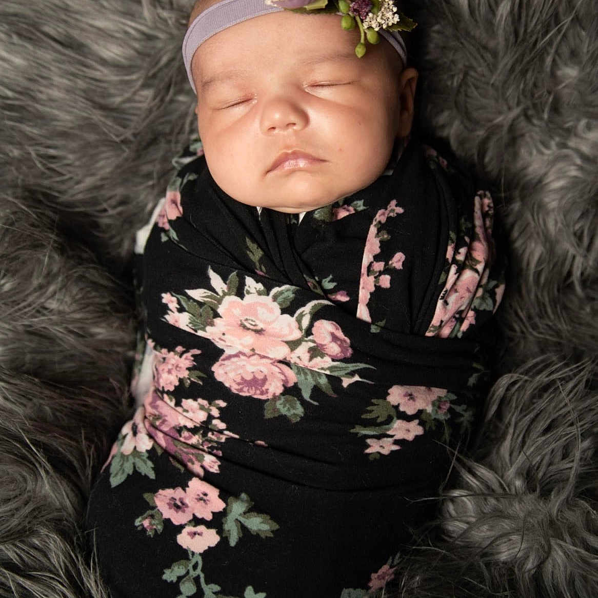 Oakley joined the competition — help win amazing prizes! adorable, baby, blanket, child, closeup, cozy, cute, floral_pattern, flower, headband, indoor, infant, newborn, peaceful, portrait, resting, sleeping, soft_texture, swaddle, wrapped