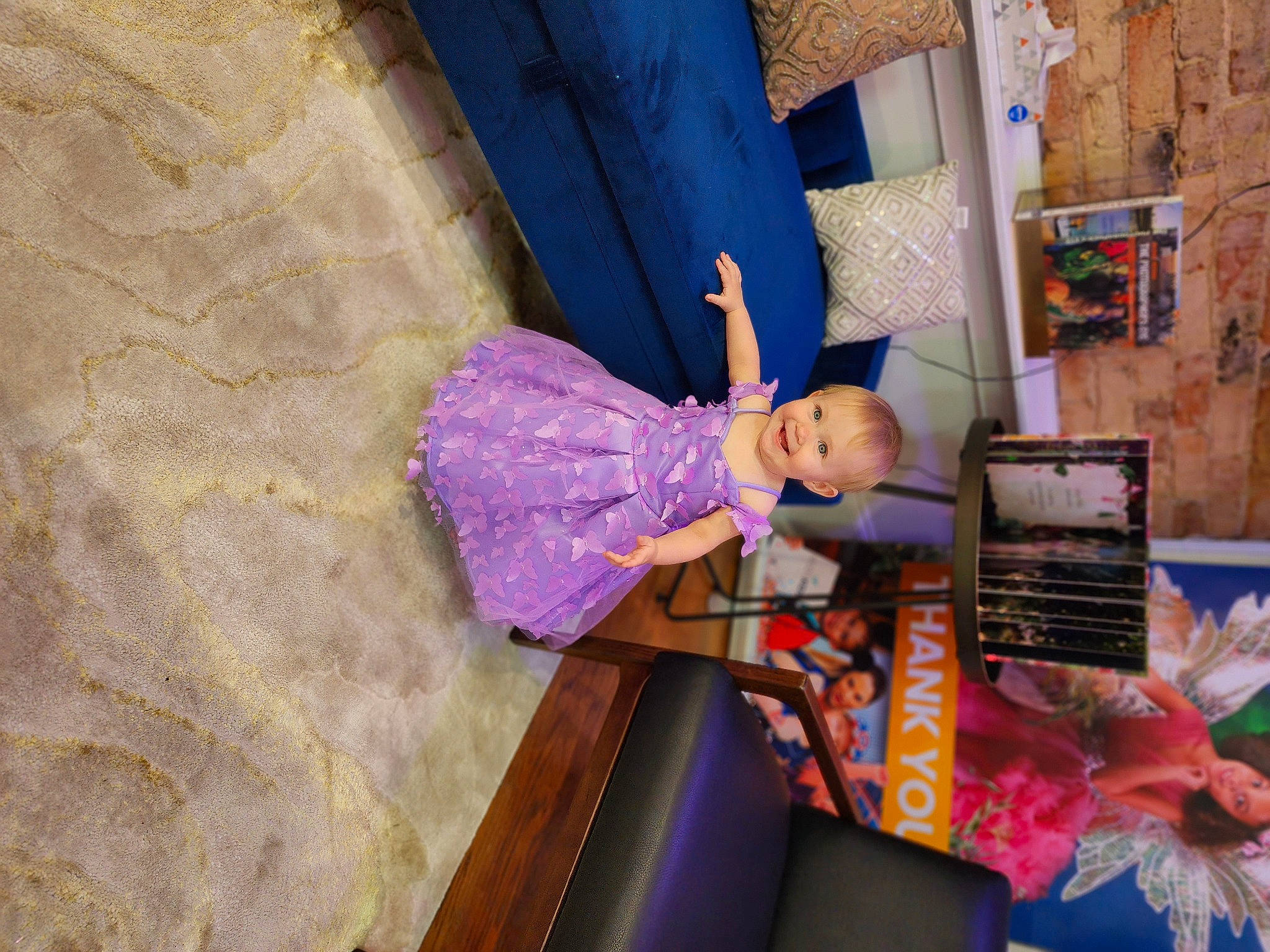 Wednesday joined the competition — help win amazing prizes! baby, blurred, child, computer, flooring, fun, joy, laptop, leisure, magenta, person, purple, room, smile, toddler, tree, wood