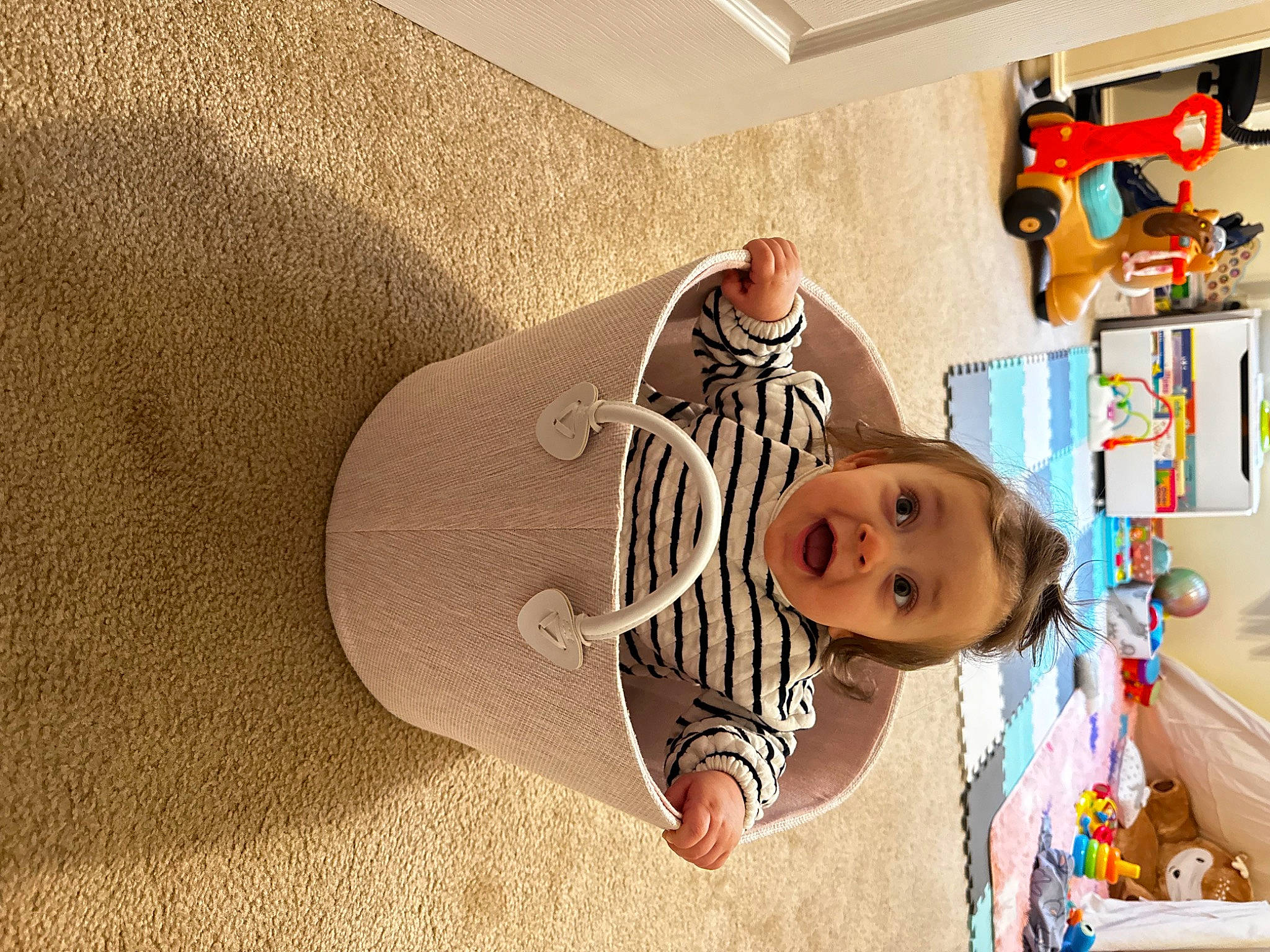 Giulia joined the competition — help win amazing prizes! building, ceiling, chair, comfort, flooring, happy, hardwood, hat, house, linens, person, room, shelf, shelving, smile, suit, surprise, textile, toddler, wall