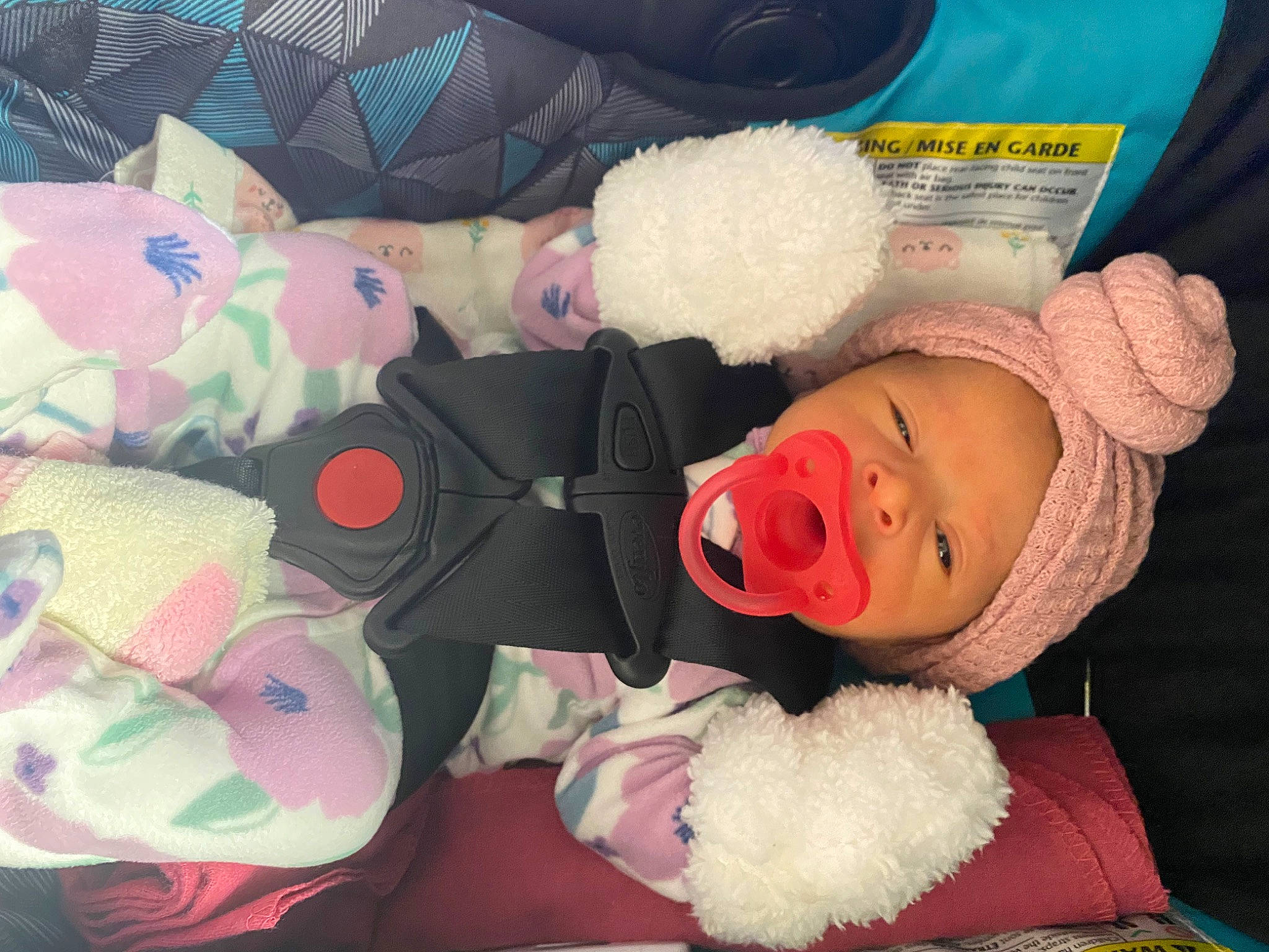 Jazlynn Marie is registered to the contest to win money with this photo: baby_products, cap, car_seat, child, costume, costume_hat, fashion_accessory, fur, hat, headwear, lap, linens, nose, pattern, person, pink, plush, stuffed_toy, sun_hat, sunglasses