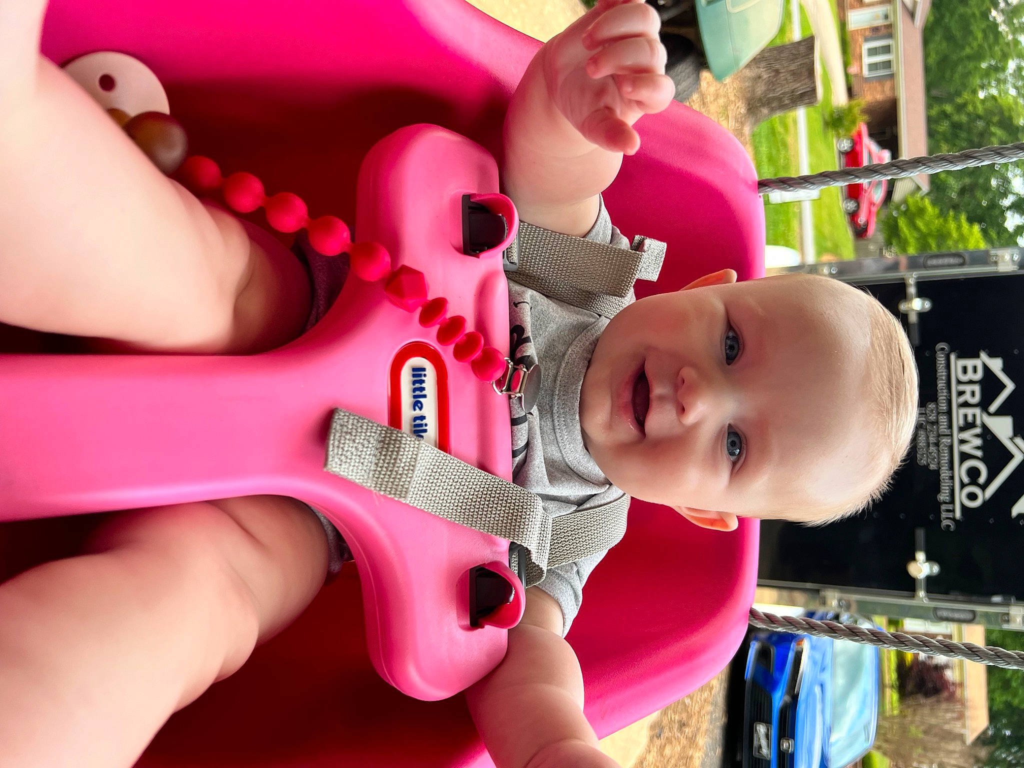 Hadleigh is registered to the contest to win money with this photo: baby, carmine, child, finger, fun, guitar, happy, hat, leisure, magenta, musical_instrument, nail, person, pink, plant, play, recreation, red, toddler, toy
