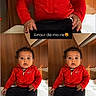 toddler, child, red_jacket, nike, black_pants, white_socks, curly_hair, indoor, wooden_background, collage, portrait, cute, baby, sitting, expression, fur_surface, three_photos, text_overlay, love_message, person