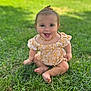 Ivy Grace joined the competition — help win amazing prizes! baby, child, grass, outdoor, smiling, happy, yellow_dress, cute, sitting, nature, sunlight, portrait, young_child, greenery, playful, person, summer, joy, face, casual_wear