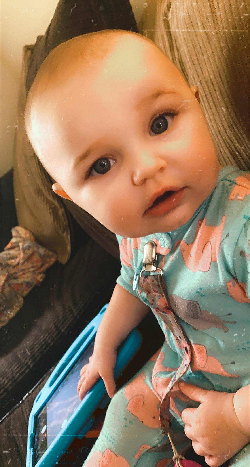 Adelynn is registered to the contest to win money with this photo: baby, baby_toddler_clothing, blond, brown_hair, cheek, child, ear, eyebrow, eyelash, finger, happy, iris, lip, mouth, nail, neck, nose, person, skin, smile