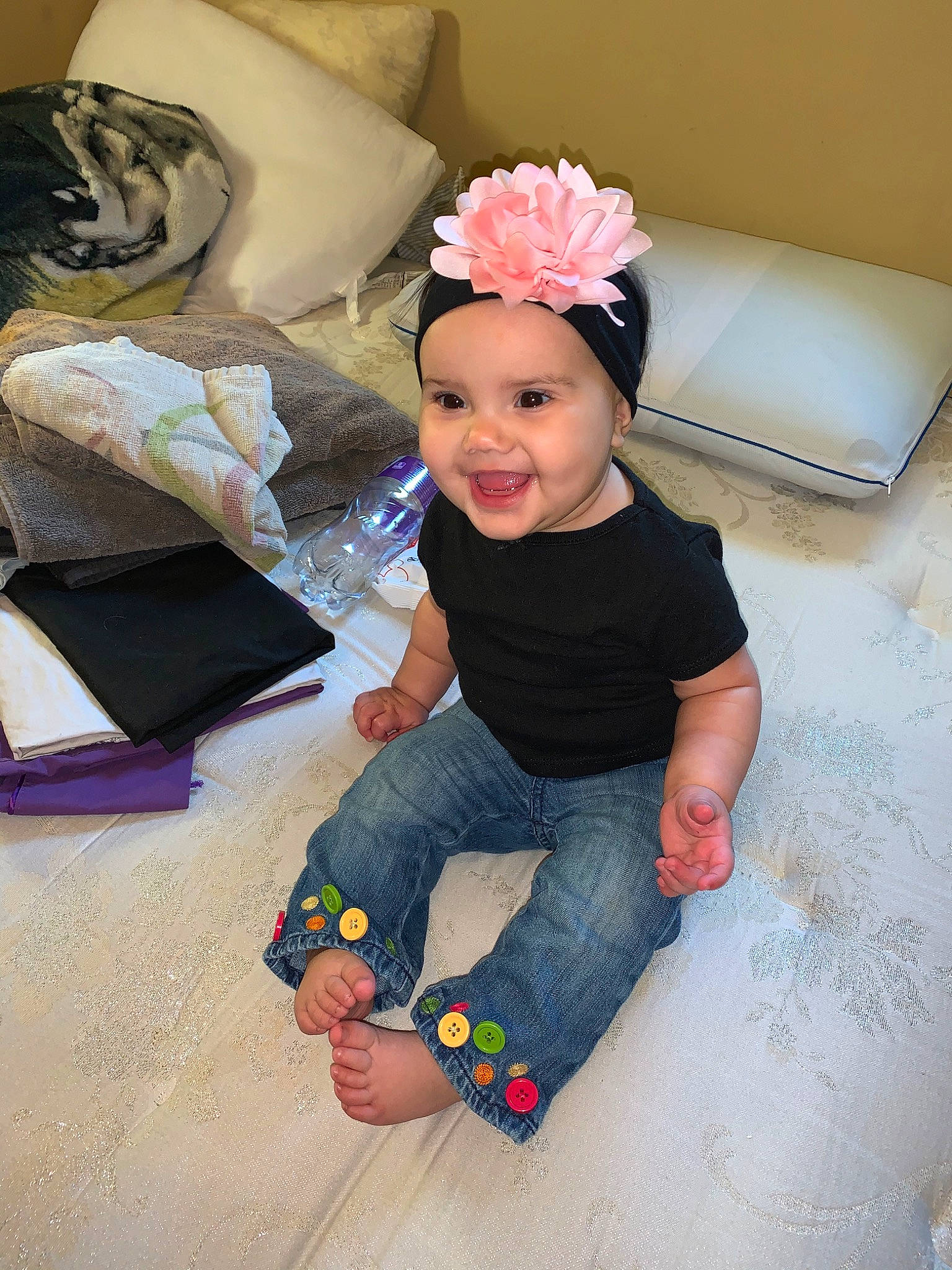 Ciara joined the competition — help win amazing prizes! baby_toddler_clothing, child, fashion_accessory, fun, hair_accessory, headband, headgear, headpiece, joy, leg, person, pink, skin, smile, toddler