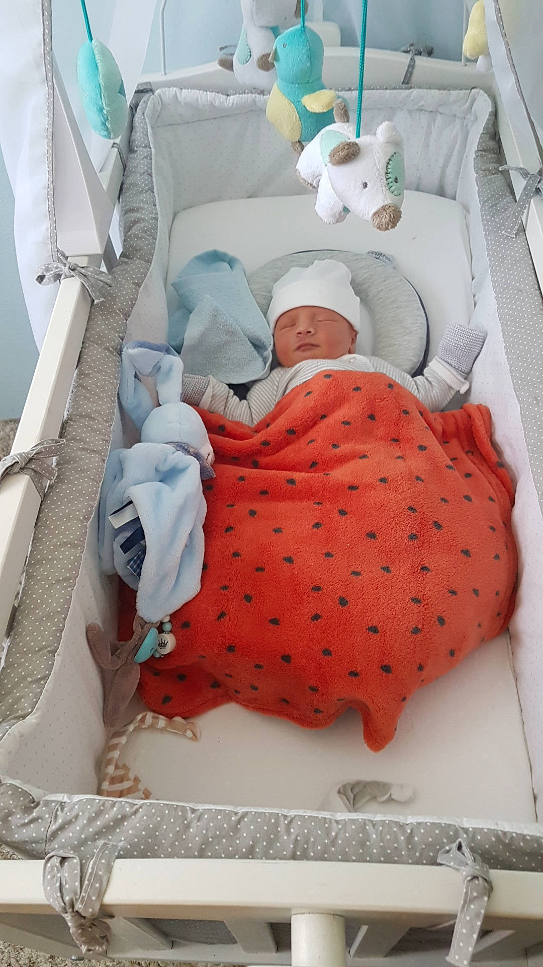 Kélyan participe au concours pour gagner de l'argent avec cette photo : baby, baby_products, baby_safety, baby_sleeping, baby_toddler_clothing, baby_toys, bed, bed_sheet, bedding, bedtime, comfort, headwear, infant_bed, linens, nap, pattern, person, product, room, textile