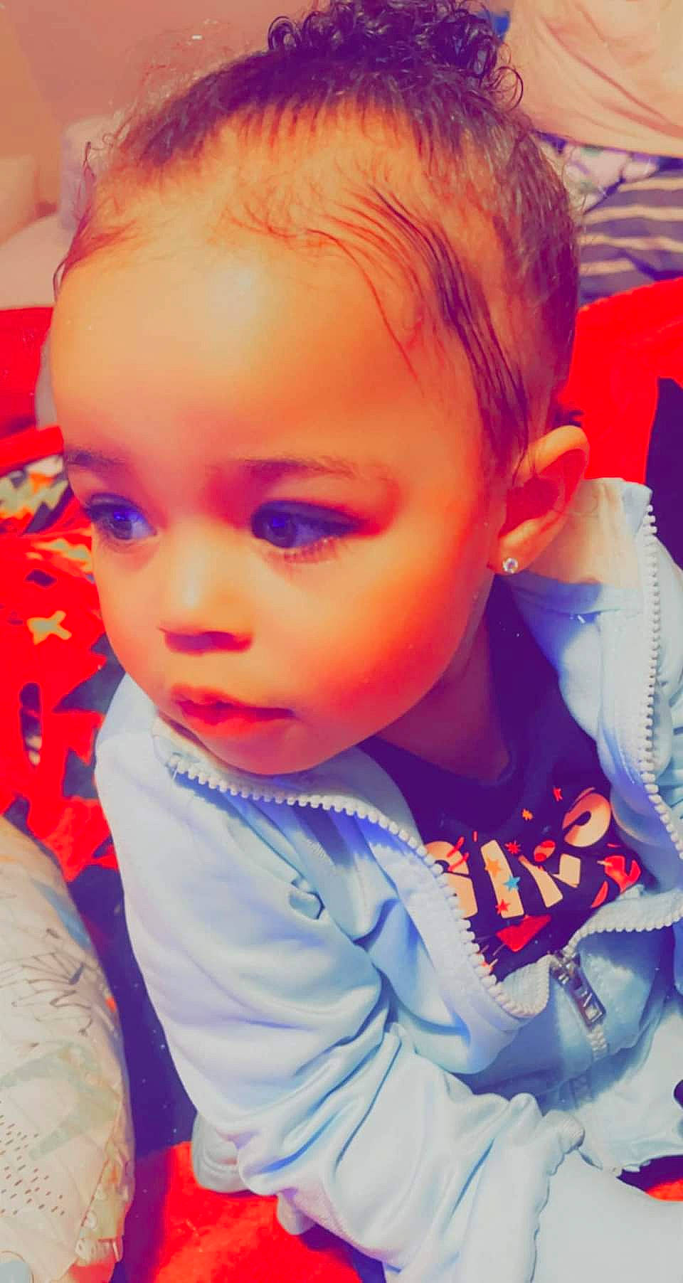 Jai'Lynn is registered to the contest to win money with this photo: azure, baby, baby_toddler_clothing, cheek, chin, cool, ear, eyelash, forehead, hairstyle, happy, iris, lip, mouth, nose, orange, person, product, skin, sleeve