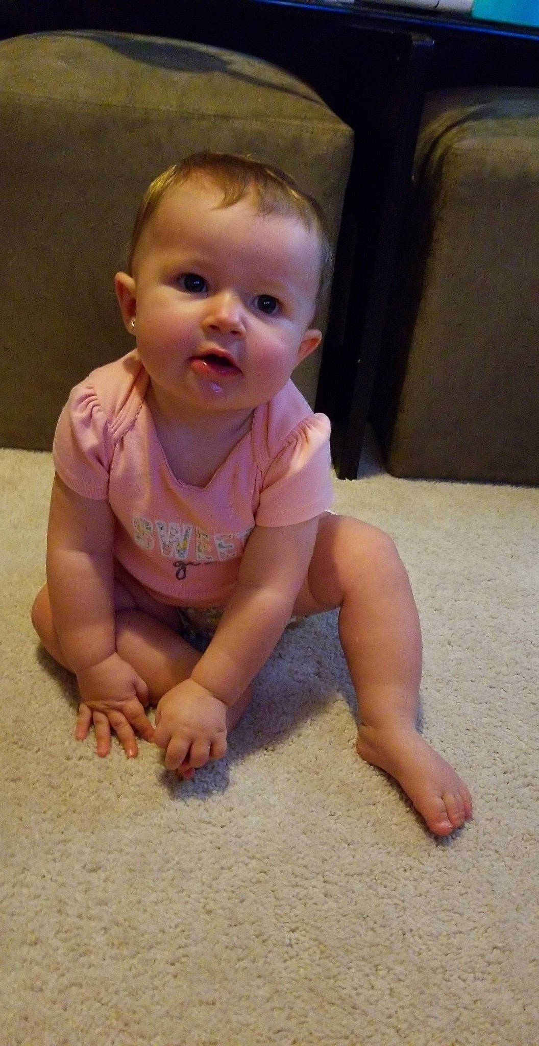 Kynslee joined the competition — help win amazing prizes! baby, barefoot, cheek, child, crawling, face, finger, flooring, foot, hand, head, leg, lip, mouth, nose, person, sitting, skin, smile, thumb