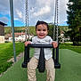 Lorenzo participe au concours pour gagner de l'argent avec cette photo : child, toddler, swing, playground, smiling, outdoor, grass, trees, sky, clouds, casual_clothing, sandals, greenery, park, happy, fun, daytime, nature, recreation, young_child