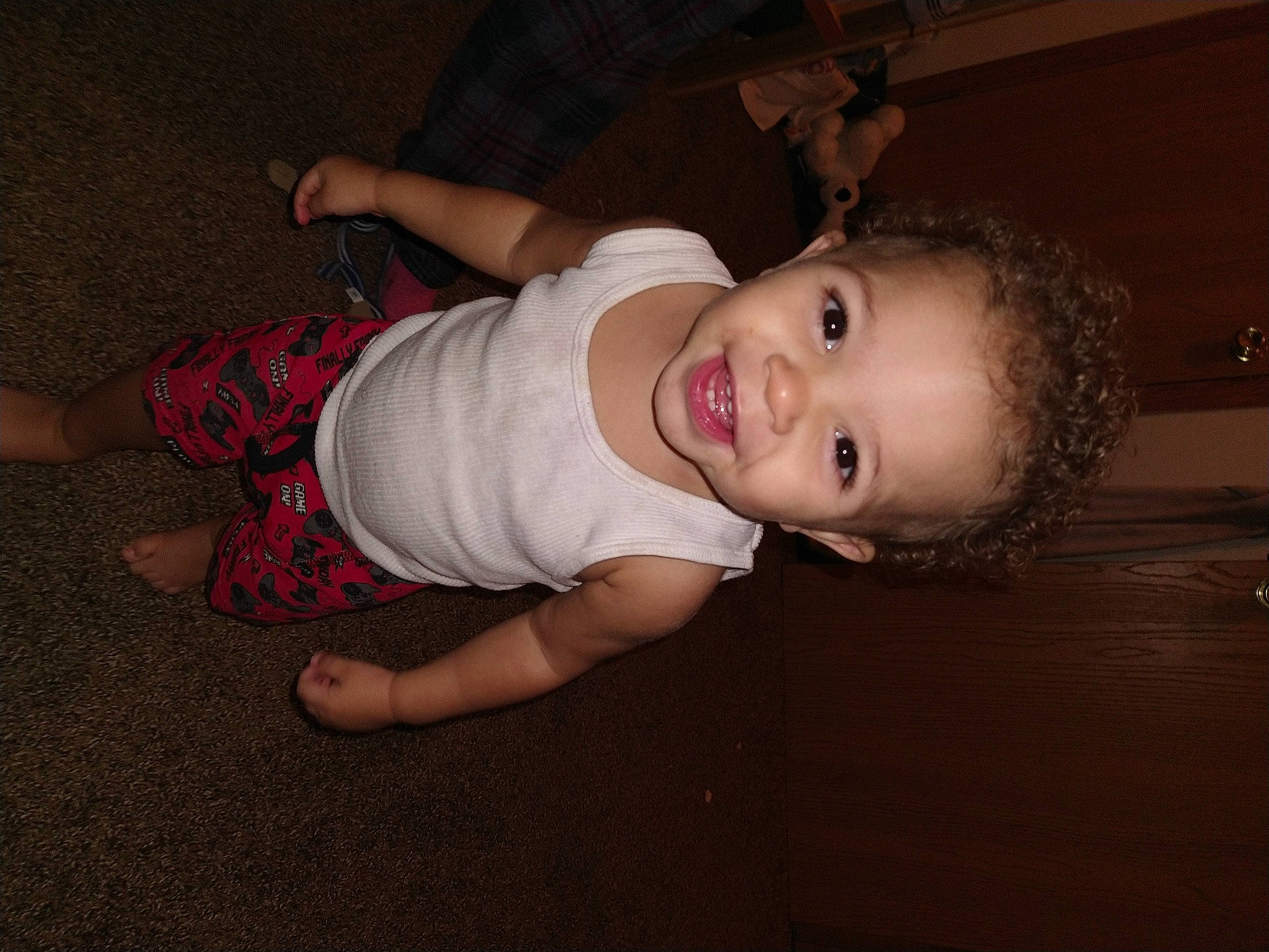 Atreus joined the competition — help win amazing prizes! arm, baby, cheek, child, ear, eye, fun, joy, leg, mouth, nose, person, photography, skin, smile, toddler, wood