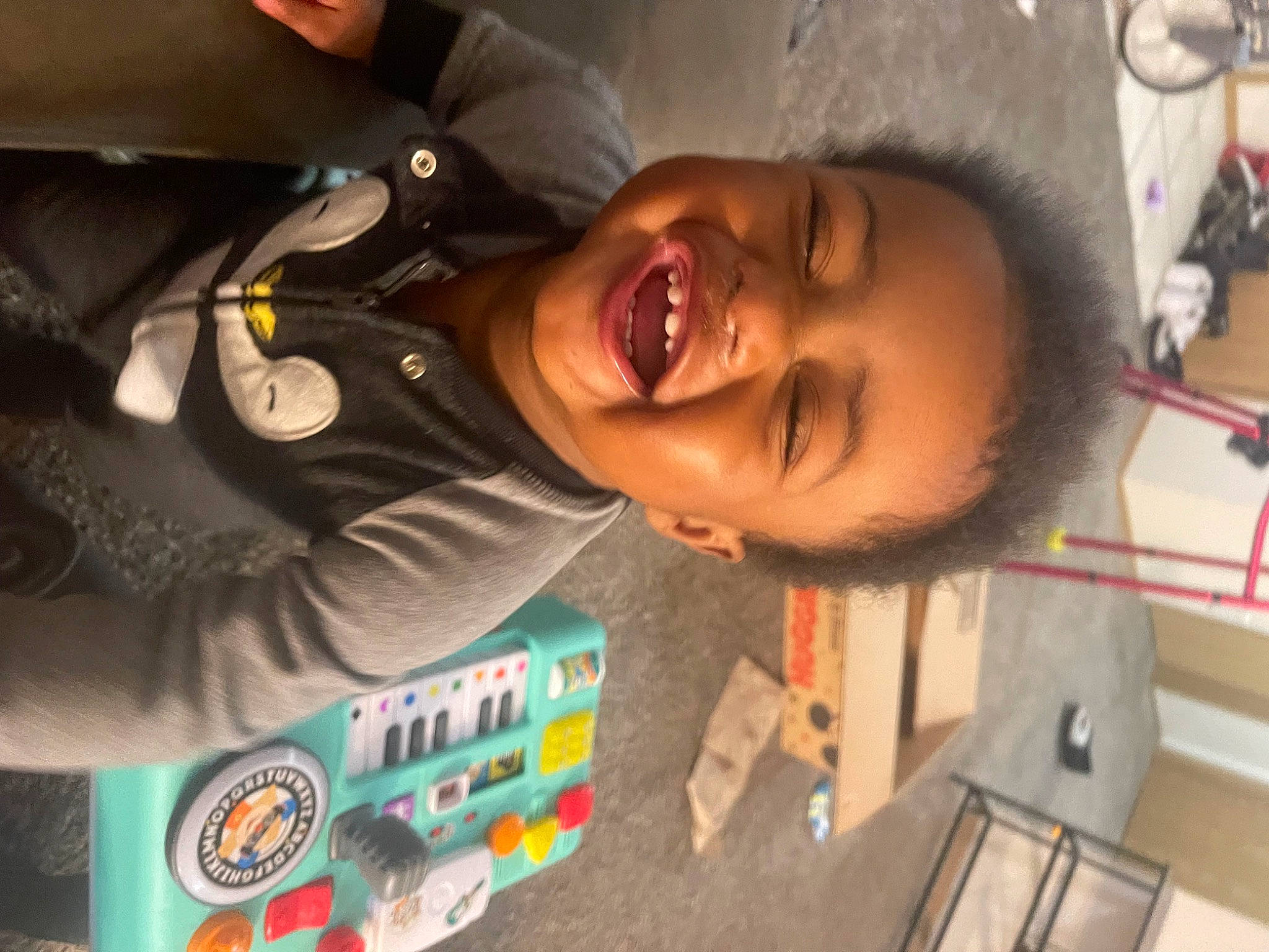 Kyrie joined the competition — help win amazing prizes! baby, baby_laughing, baby_products, cheek, child, cool, fun, gesture, happy, laugh, mouth, nose, person, personal_protective_equipment, smile, t_shirt, toddler, tree