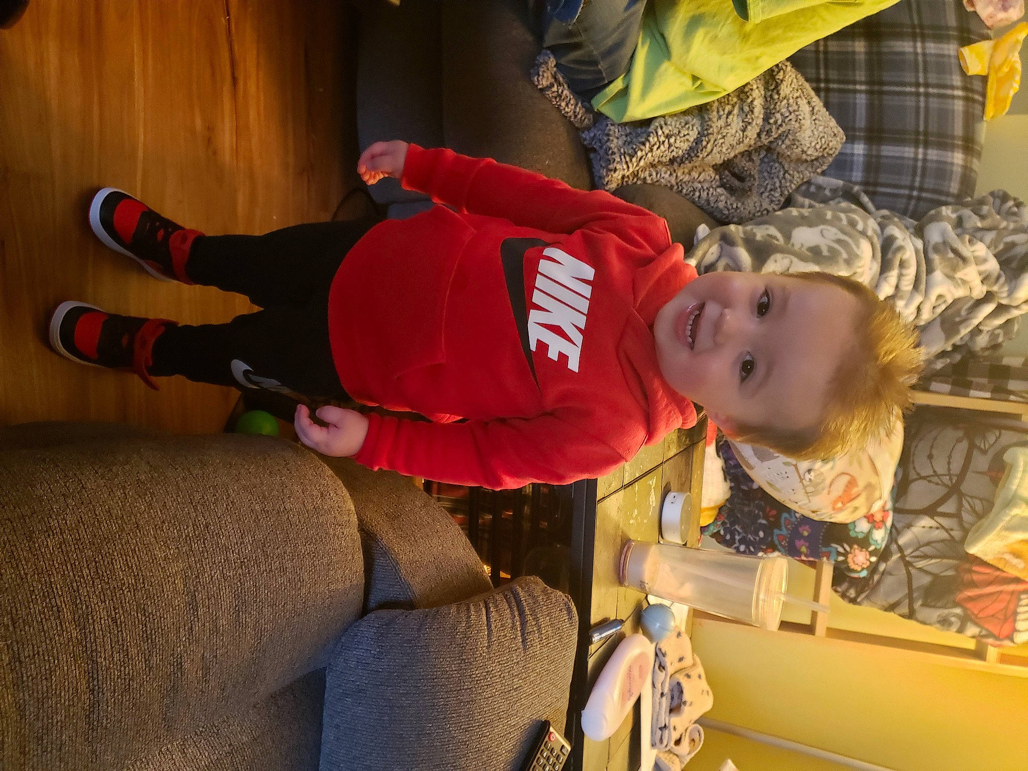 Lawrence joined the competition — help win amazing prizes! baby, baby_toddler_clothing, child, comfort, fun, happy, hat, human_leg, joy, knee, person, sleeve, smile, sock, t_shirt, textile, thigh, toddler, tree, walking_shoe