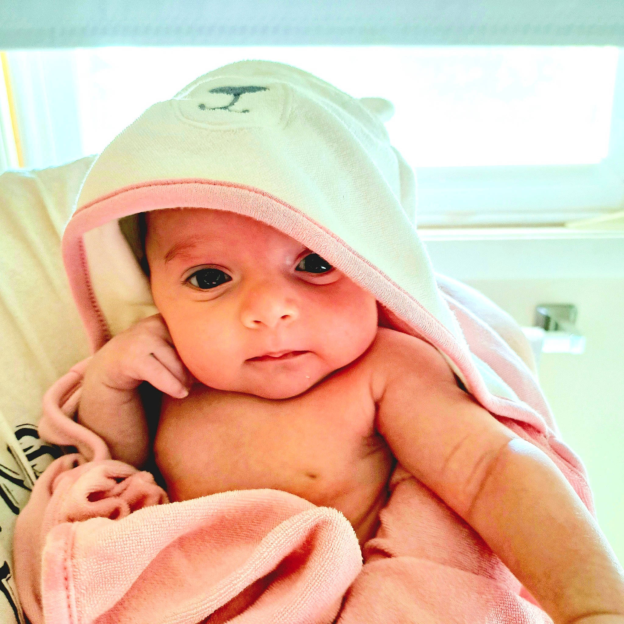 Harley joined the competition — help win amazing prizes! baby, baby_products, baby_safety, baby_sleeping, baby_toddler_clothing, cap, cheek, child, comfort, eyelash, fashion_accessory, gesture, happy, headwear, linens, peach, person, pink, skin, sleeve