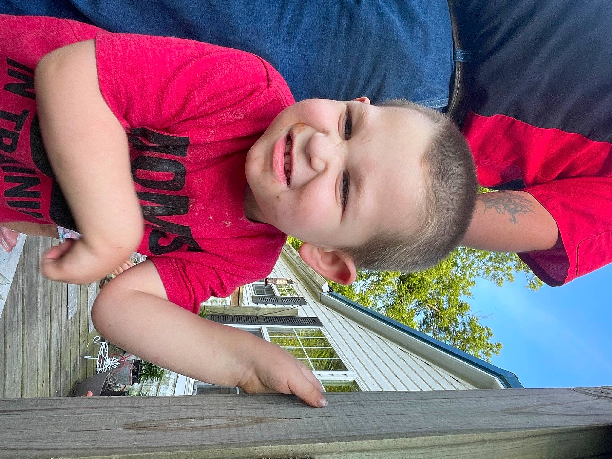 Brayson is registered to the contest to win money with this photo: beauty, child, cool, elbow, electric_blue, facial_expression, fun, grass, happy, joint, joy, leisure, muscle, people_in_nature, person, red, sky, smile, summer, t_shirt